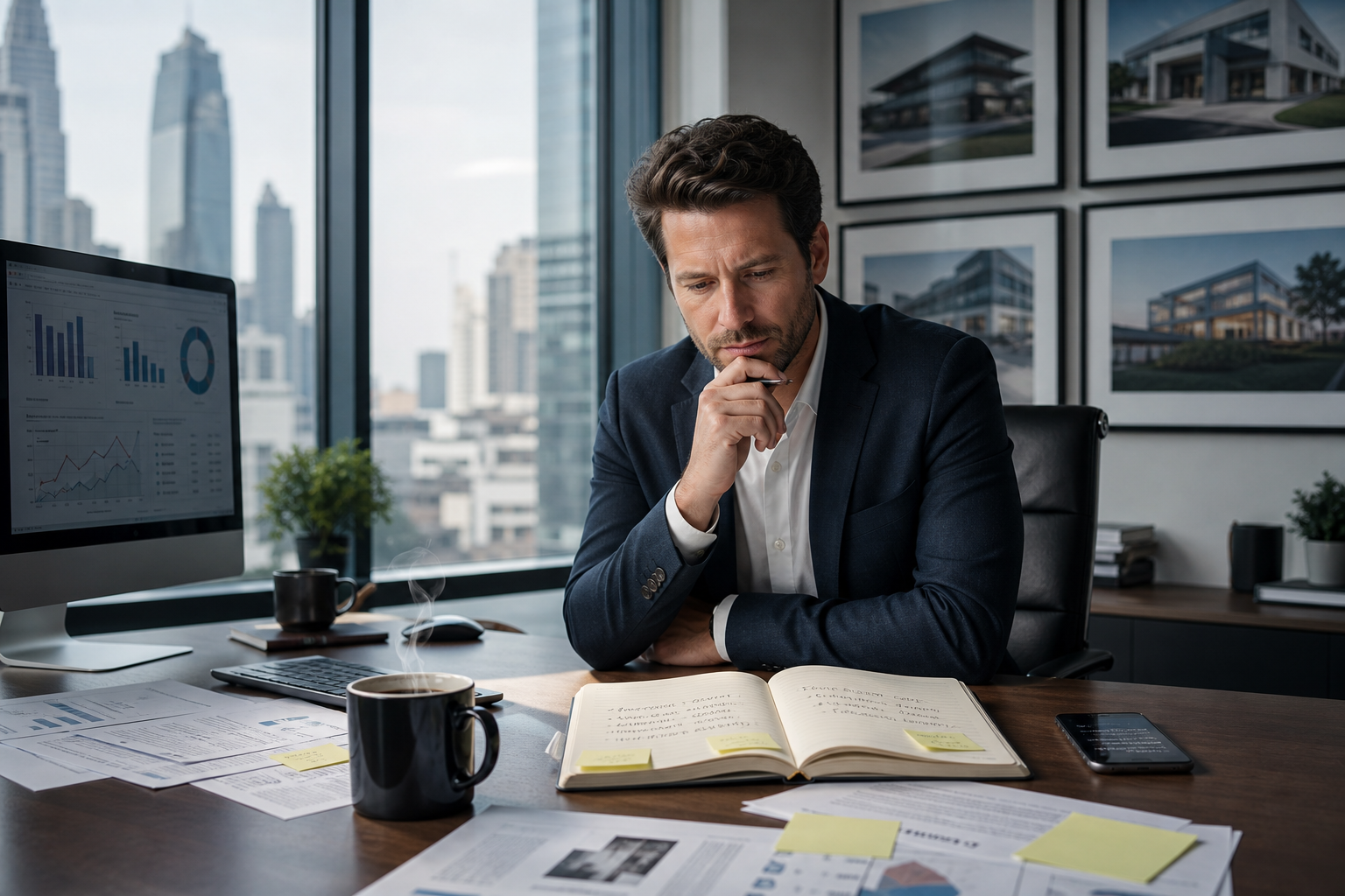 Businessman Contemplating Investment Decisions
